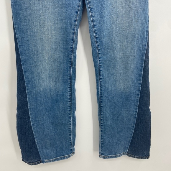 FRYE *FLAWED* Patchwork Ankle Zip Wide Leg Denim Jeans Size 10 - Picture 6 of 10